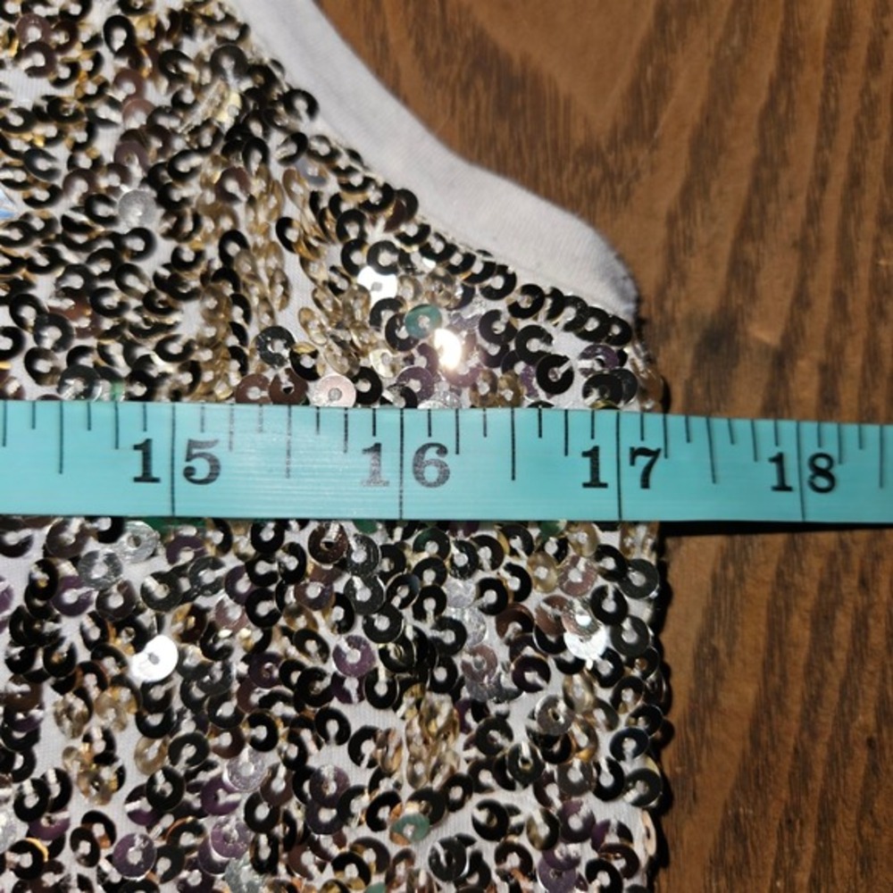 Express Womens Sequin Tank Top Gold Cream Scoop Neck Sleeveless Size L - Picture 4 of 5